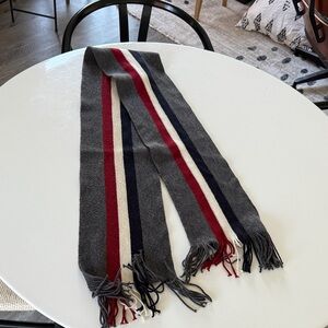 Tommy Hilfiger Gray Scarf with Red, Navy, and White Stripes